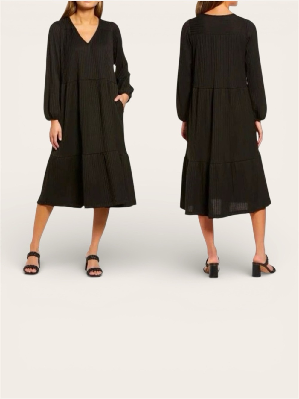 Universal Thread Black Tiered Cotton Midi Dress Sz S